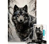 Puzzle da 1000 pezzi con lupo nero nella neve,incastro perfetto,attività di gioco intelligente,divertimento per il tempo libero,regalo di compleanno 50x75cm