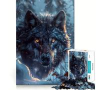 Puzzle da 1000 pezzi con lupo nero selvatico nella neve esercizio mentale divertente,pezzi che si incastrano perfettamente,un modo coinvolgente per passare il tempo libero (38x26cm)