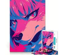 Puzzle da 1000 pezzi con lupo rosa e blu per adulti, gioco di abilità mentale, relax, design, assemblaggio, pezzo da collezione (38x26cm)