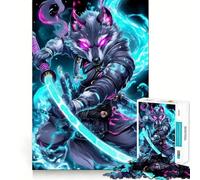 Puzzle da 1000 pezzi con lupo samurai guerriero,gioco cognitivo divertente con struttura a incastro precisa,attività di condivisione per i propri cari (50x75cm)
