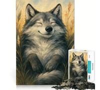 Puzzle da 1000 pezzi con lupo sorridente in un campo, per adulti, gioco di logica, rilassante e di precisione, ideale come regalo di Babbo Natale (50x75cm)