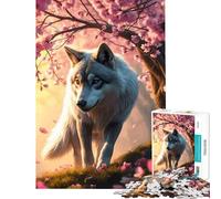 Puzzle da 1000 pezzi con lupo tra i fiori di ciliegio attività divertenti da fare a casa gara di velocità manuale gioco educativo per ragazzi dai 14 anni in su (38x26cm)
