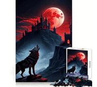 Puzzle da 1000 pezzi con lupo ululante e luna rossa, castello, per adulti, stimolante per la mente, rilassante e divertente, con bordi uniformi, un regalo perfetto (38x26cm)
