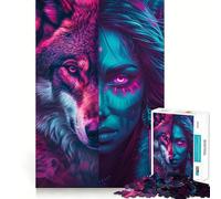 Puzzle da 1000 pezzi con lupo viola e blu per adolescenti, ideale per rafforzare la memoria, creare un'atmosfera di pace e serenità Un regalo classico di qualità (38x26cm)