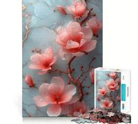 Puzzle da 1000 pezzi con magnolie rosa e marmo, ideale per ragazzi, rompicapo, gioco rilassante, taglio premium, regalo di Natale (50x75cm)