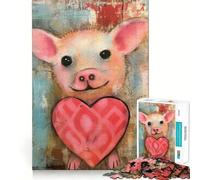 Puzzle da 1000 pezzi con maialino di San Valentino e cuore carino,tecnica mista,divertente per allenare,ad incastro perfetto,senza spazi vuoti,attività per rafforzare il legame con le persone care