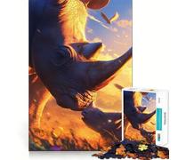Puzzle da 1000 pezzi con mamma rinoceronte e cucciolo al tramonto, per adulti e ragazzi Giocattolo educativo per la casa Qualità eccellente Regalo classico (38x52cm)