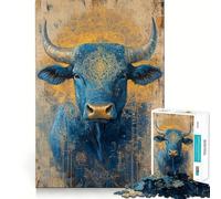 Puzzle da 1000 pezzi con mandala del toro blu e bordi senza soluzione di continuità,gioco di logica e divertimento,ideale per momenti di svago,regalo artistico di Natale 50x75cm