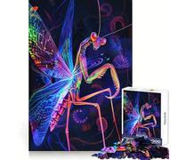 Puzzle da 1000 pezzi con mantide religiosa al neon per adulti, gioco di logica, ideale per tutta la famiglia, con bordo premium e sorpresa calda (50x75cm)