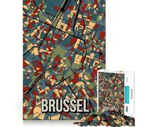 Puzzle da 1000 pezzi con mappa astratta della città di Bruxelles dai toni della terra,tema viaggio,decorazione con tagli precisi,logica,pensiero,gioco,calma,momento di gioco,regalo di Natale (50x75cm)