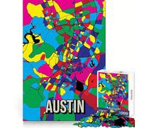 Puzzle da 1000 pezzi con mappa colorata della città di Austin, ideale per adolescenti Stimola la mente, rilassa e stimola il pensiero Un regalo perfetto (50x75cm)