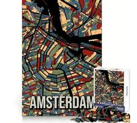 Puzzle da 1000 pezzi con mappa della città di Amsterdam dai toni terrosi, ideale per ragazzi, un passatempo stimolante e divertente, perfetto come regalo per le feste (50x75cm)