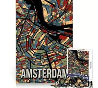 Puzzle da 1000 pezzi con mappa della città di Amsterdam dai toni terrosi, ideale per un esercizio mentale rilassante, un hobby di precisione e un regalo perfetto per le vacanze (38x26cm)