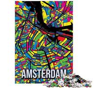 Puzzle da 1000 pezzi con mappa della città di Amsterdam in stile Pop Art puzzle per ragazzi corsa a tempo ideale per compleanni e Natale (75x50cm/1000 pezzi)