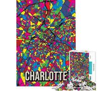 Puzzle da 1000 pezzi con mappa della città di Charlotte in stile Pop Art sfida per l'intelligenza giocattolo avvincente gioco educativo decorazione per la casa regalo di compleanno (75x50cm)