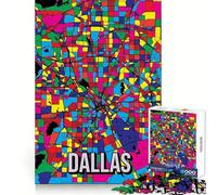 Puzzle da 1000 pezzi con mappa della città di Dallas in stile Pop Art,taglio preciso,divertimento per la mente,divertimento per rallentare il ritmo,decorazione natalizia da parete (38x52cm)