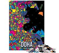 Puzzle da 1000 pezzi con mappa della città di Doha Qatar in stile Pop Art ideale per adulti per una sfida di velocità e difficoltà Perfetto come regalo (75x50cm/1000 pezzi)