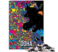 Puzzle da 1000 pezzi con mappa della città di Doha Qatar in stile Pop Art Puzzle per adulti attività per famiglie allena la mente e le mani riduce lo stress (38x26cm/1000 pezzi)