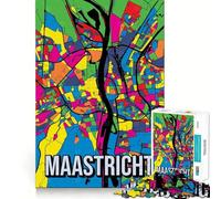 Puzzle da 1000 pezzi con mappa della città di Maastricht,Paesi Bassi,in stile Pop Art Incastro perfetto Gioco rilassante,allenamento della concentrazione,divertimento e svago Regalo di Natale 38x26cm