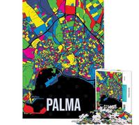 Puzzle da 1000 pezzi con mappa della città di Palma di Maiorca in stile Pop Art gioco interattivo ed educativo ideale come regalo di compleanno o per un'esperienza di taglio di precisione (38x52cm)