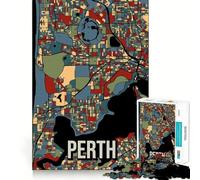 Puzzle da 1000 pezzi con mappa della città di Perth,Australia,in stile vintage retrò,con taglio impeccabile,divertente gioco di risoluzione di problemi,gratuito,regalo di Natale (50x75cm)