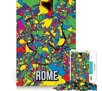 Puzzle da 1000 pezzi con mappa della città di Roma in stile Pop Art,pezzi ben definiti,sfida mentale,gioco divertente e rilassante,opera d'arte natalizia (50x75cm)
