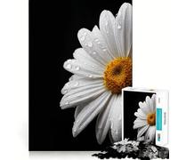 Puzzle da 1000 pezzi con margherita bianca e gocce d'acqua su sfondo nero,gioco di abilità mentale,incastro stabile,parti che non si spostano,passatempo divertente per i lunghi weekend (38x26cm)