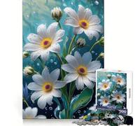 Puzzle da 1000 pezzi con margherite bianche e gocce d'acqua, ideale per adolescenti, per allenare la memoria, rilassare la mente e divertirsi Incastro perfetto, perfetto per Natale (50x75cm)