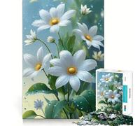 Puzzle da 1000 pezzi con margherite bianche e gocce d'acqua per adolescenti Attività divertente e stimolante per la mente,con taglio di alta precisione e relax (38x26cm)