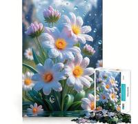 Puzzle da 1000 pezzi con margherite bianche e gocce d'acqua per adulti,divertente gioco di memoria,facile da assemblare,sicuro e adatto a tutta la famiglia (38x26cm)