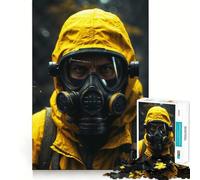 Puzzle da 1000 pezzi con maschera antigas gialla,ideale per stimolare la mente Gioco di abilità mentale di alta qualità,tagliato al laser Esercizio per la mente da fare a casa (38x26cm)