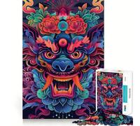 Puzzle da 1000 pezzi con maschera di drago al neon per adulti, gioco di abilità mentale, facile da assemblare, regalo stagionale (38x52cm)