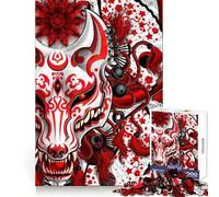Puzzle da 1000 pezzi con maschera Kitsune rossa per adulti, per stimolare la riflessione cognitiva e creare connessioni complesse, da appendere al muro (38x52cm)