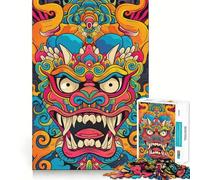 Puzzle da 1000 pezzi con maschera Oni demoniaca giapponese colorata per adulti, puzzle logico e divertente per tutta la famiglia, decorazione da tavolo (38x26cm)