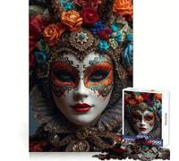 Puzzle da 1000 pezzi con maschera veneziana e copricapo floreale per adolescenti, ideale per il benessere mentale, il relax e la perfetta combinazione di colori Regalo perfetto (50x75cm)