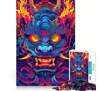 Puzzle da 1000 pezzi con maschera Yokai giapponese al neon per adulti, gioco di logica fine, divertente e silenzioso, bordi puliti, regalo memorabile (38x26cm)