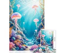 Puzzle da 1000 pezzi con meduse che nuotano su un corallo scena sottomarina di vita marina gioco per tutta la famiglia decorazione perfetta giocattolo antistress compleanno e Natale
