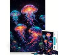 Puzzle da 1000 pezzi con meduse fluorescenti al neon per adulti, gioco di abilità mentale, facile da assemblare, regalo stagionale (38x52cm)