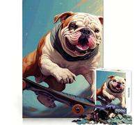 Puzzle da 1000 pezzi con meme del bulldog sullo skateboard per adolescenti, esercizio intelligente, divertimento tranquillo, incastro perfetto, sorpresa di compleanno (50x75cm)