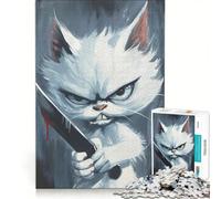 Puzzle da 1000 pezzi con meme del gatto assassino e coltello decorazione da parete divertimento a casa collezione d'artista belle arti 50x75cm