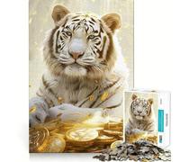 Puzzle da 1000 pezzi con monete d'oro a forma di tigre per adolescenti, gioco intelligente e rilassante, con schema di assemblaggio e lista dei desideri di Babbo Natale 50x75cm