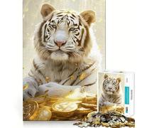 Puzzle da 1000 pezzi con monete d'oro a forma di tigre per adulti, gioco di logica, divertimento in casa, bordi precisi, oggetto da collezione 38x52cm