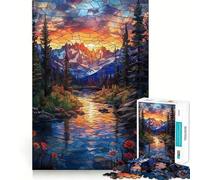 Puzzle da 1000 pezzi con montagna al tramonto e vetrata artistica per adolescenti, giocattolo antistress, taglio di alta qualità, regalo elegante 38x26cm