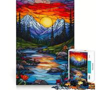 Puzzle da 1000 pezzi con montagna e tramonto in vetro colorato per ragazzi, gioco di abilità mentale, divertimento casual, design da assemblare, regalo elegante 50x75cm