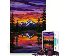Puzzle da 1000 pezzi con montagna e tramonto in vetro colorato per ragazzi, gioco di logica stimolante antistress con bordi trasparenti, idea regalo classica 38x26cm
