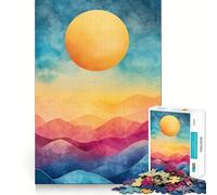 Puzzle da 1000 pezzi con montagne al tramonto ad acquerello per adolescenti,gioco stimolante per la mente,montaggio sicuro e stabile,divertimento assicurato per tutta la famiglia (38x26cm)