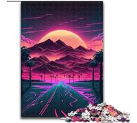 Puzzle da 1000 pezzi con montagne e alba al neon, puzzle in legno per adulti, dimensioni 50x75cm, rompicapo fai da te stimolante per adolescenti