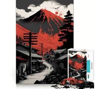 Puzzle da 1000 pezzi con Monte Fuji rosso e nero per adolescenti ideale per migliorare la memoria creare un'atmosfera rilassante e confortevole con tagli precisi perfetto come regalo festivo (38x26cm)