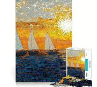 Puzzle da 1000 pezzi con mosaico di barche a vela e tramonto, ideale per ragazzi, gioco di logica e attività per tutta la famiglia, con bordi trasparenti e una piacevole sorpresa (38x52cm)
