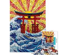 Puzzle da 1000 pezzi con mosaico raffigurante un cancello Torii e onde oceaniche ideale per ragazzi perfetto per una corsa a tempo o per compleanni e Natale 50x75cm